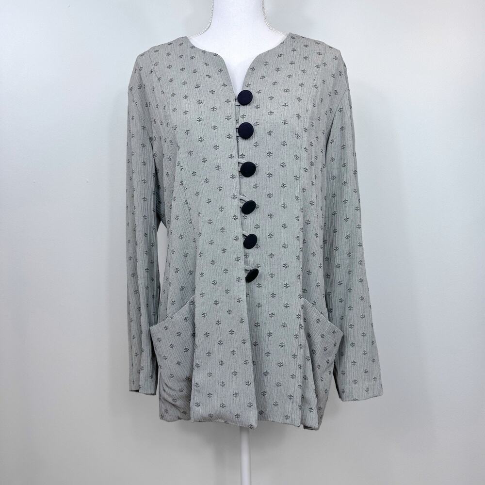 Women's Size 12 Vintage Tunic Blouse Gray Button Down Holiday Classiccore Preppy